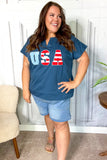 USA Navy Patch Notched Neck Dolman Top