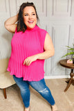 Sweet New Days Fuchsia Smocked Neck Pleated Sleeveless Top