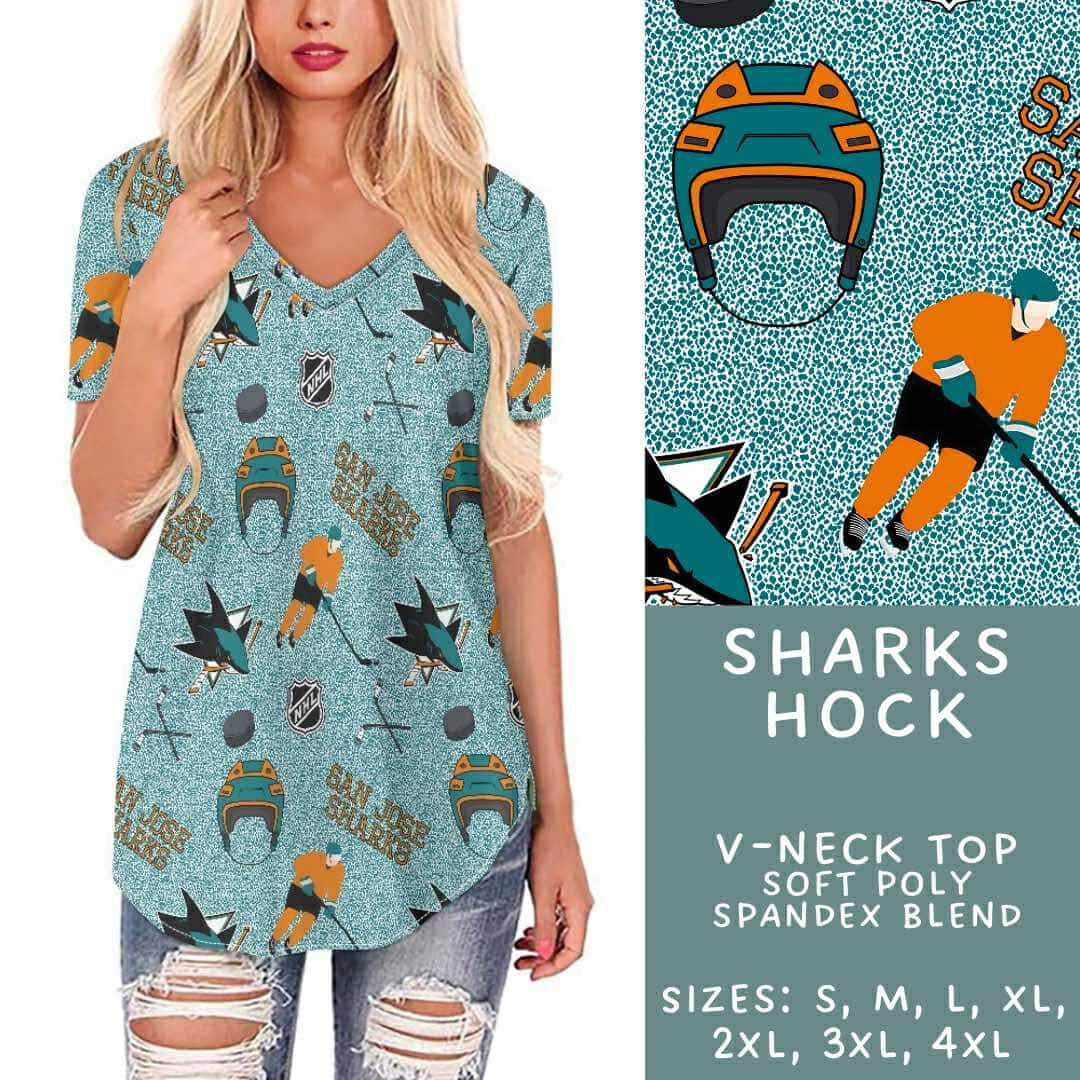 Batch #243 - Hockey - Closes 11/25 - ETA mid Jan - Sharks Hock V-Neck Tee