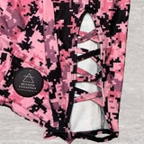 Rose Camo Side Criss Cross Cutout Capri Soft Leggings