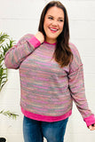 Bring Joy Magenta Multicolor Textured Waffle Knit Sweater