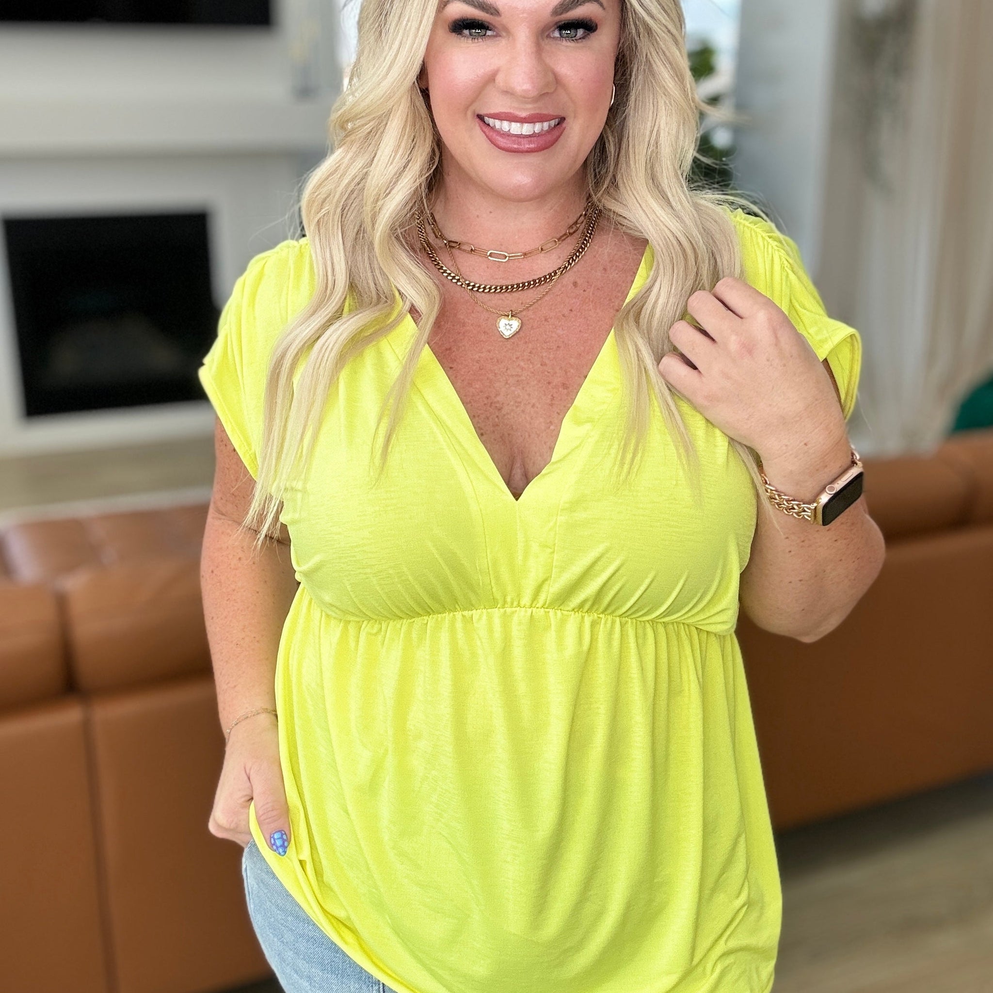 Rhea Peplum Top in Neon Yellow