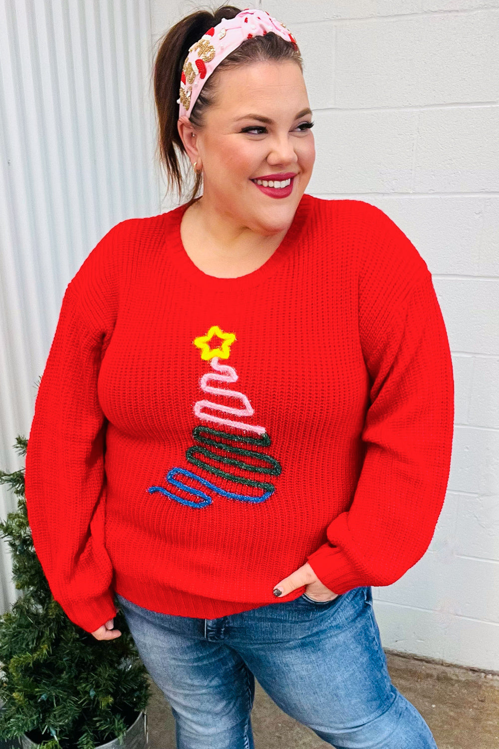 All I Want Red Christmas Tree Lurex Embroidery Sweater