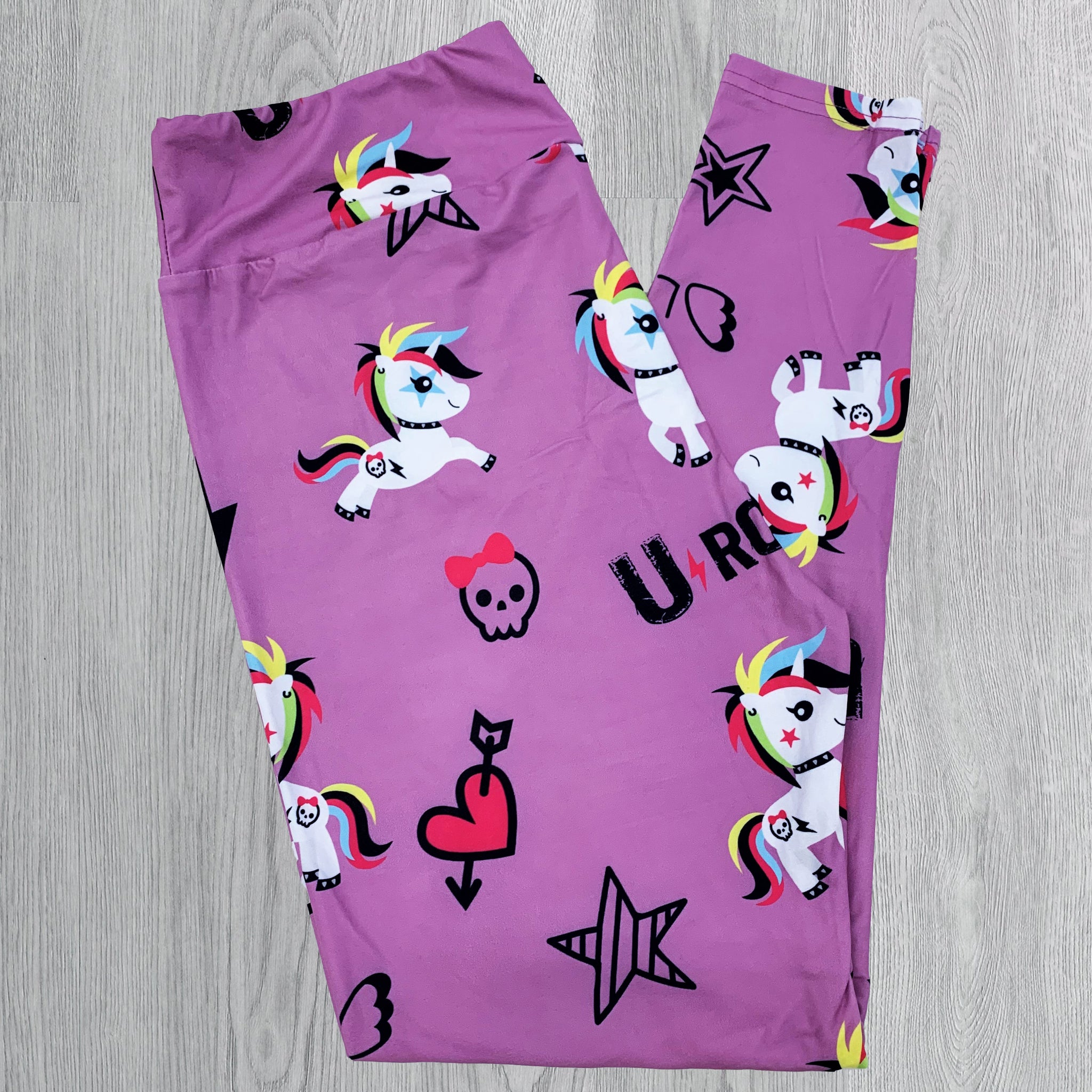 Punky Unicorn Print Pink Leggings - Adult & Kids Sizes, Fun and Colorful Design