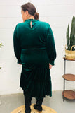 Holiday Dreaming Hunter Green Velvet Mock Neck Smocked Waist Dress
