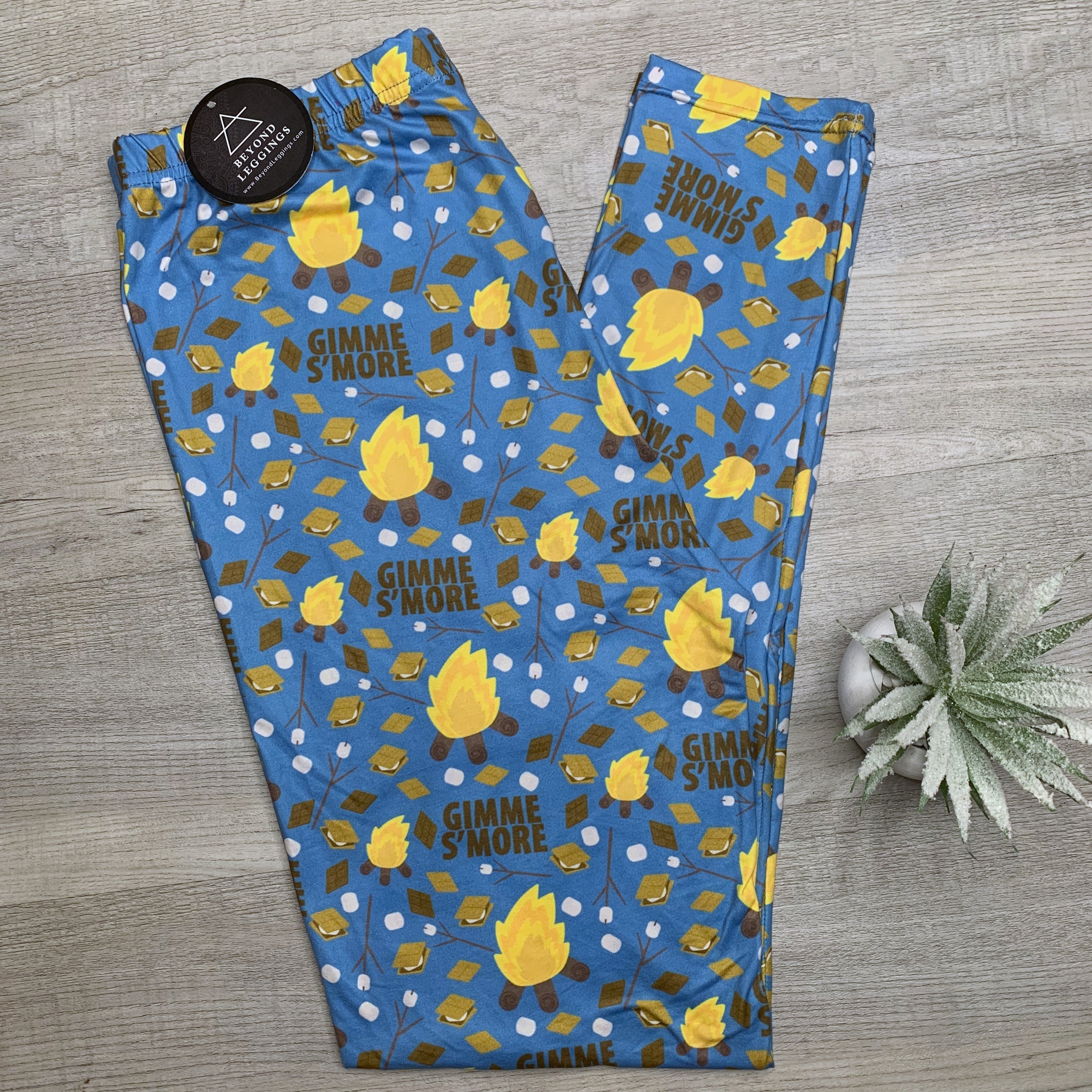 S'mores Camping Fire Print Blue Leggings