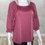 Elegant Mauve Ruffle Detail Top - Half Sleeve Relaxed Fit Blouse