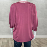 Elegant Mauve Ruffle Detail Top - Half Sleeve Relaxed Fit Blouse