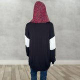 Leopard Solid Color Block Contrast Long Sleeve Hoodie