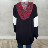 Leopard Solid Color Block Contrast Long Sleeve Hoodie