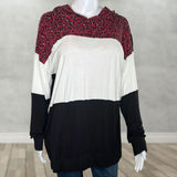 Leopard Solid Color Block Contrast Long Sleeve Hoodie