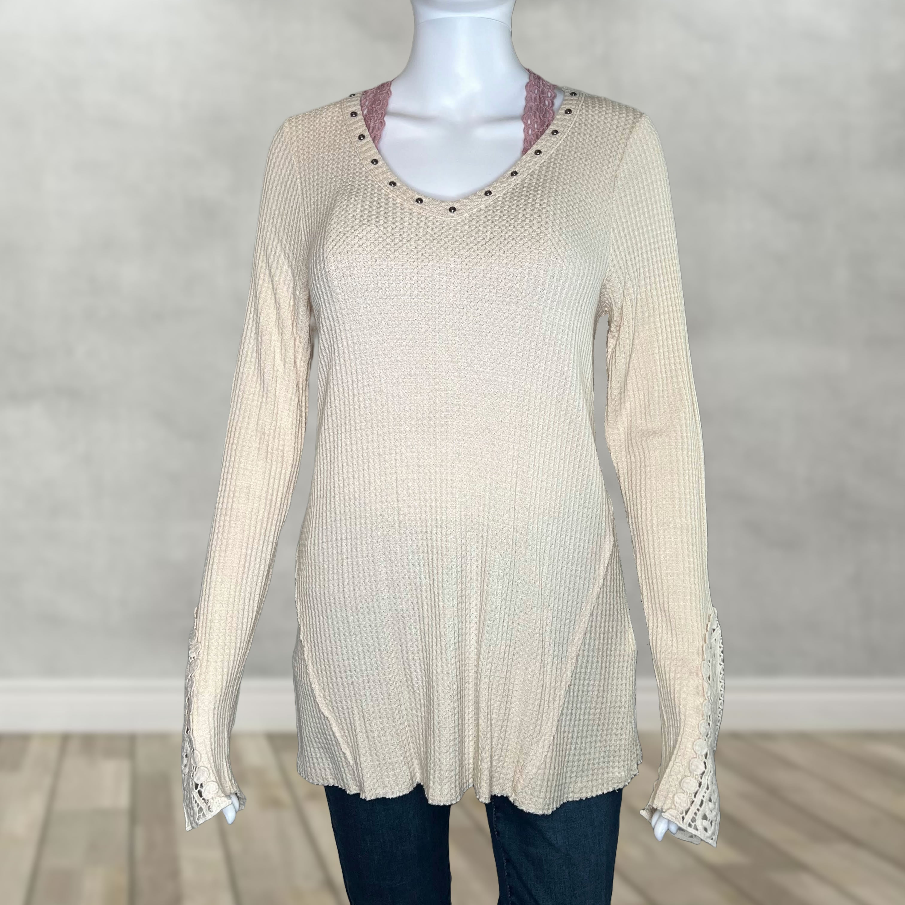 Vocal Crochet Brushed Waffle Studded Top