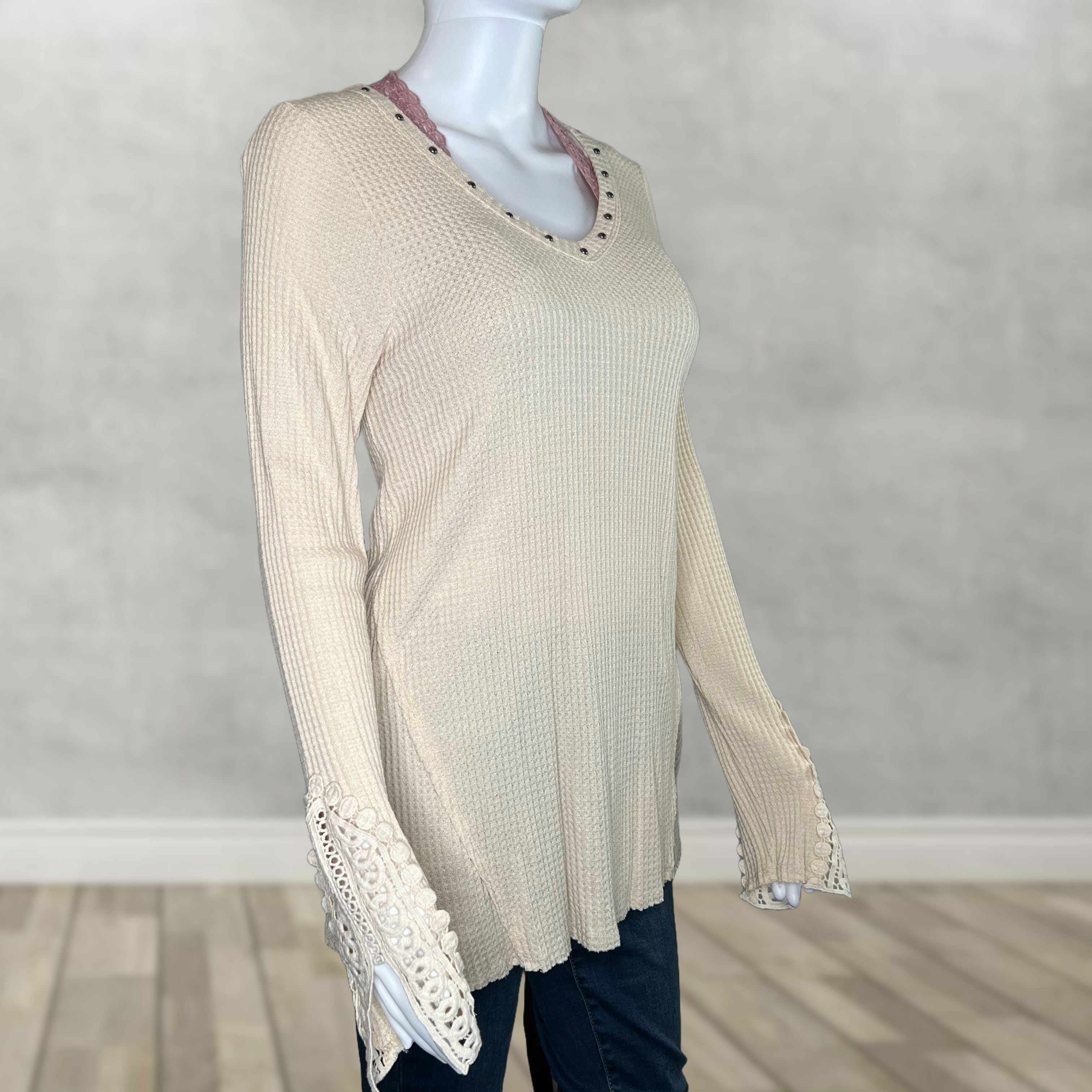 Vocal Crochet Brushed Waffle Studded Top
