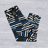 Thin Blue Line Flag Print Soft Leggings - Comfortable & Supportive for Everyday Wear - Capri or Full Length