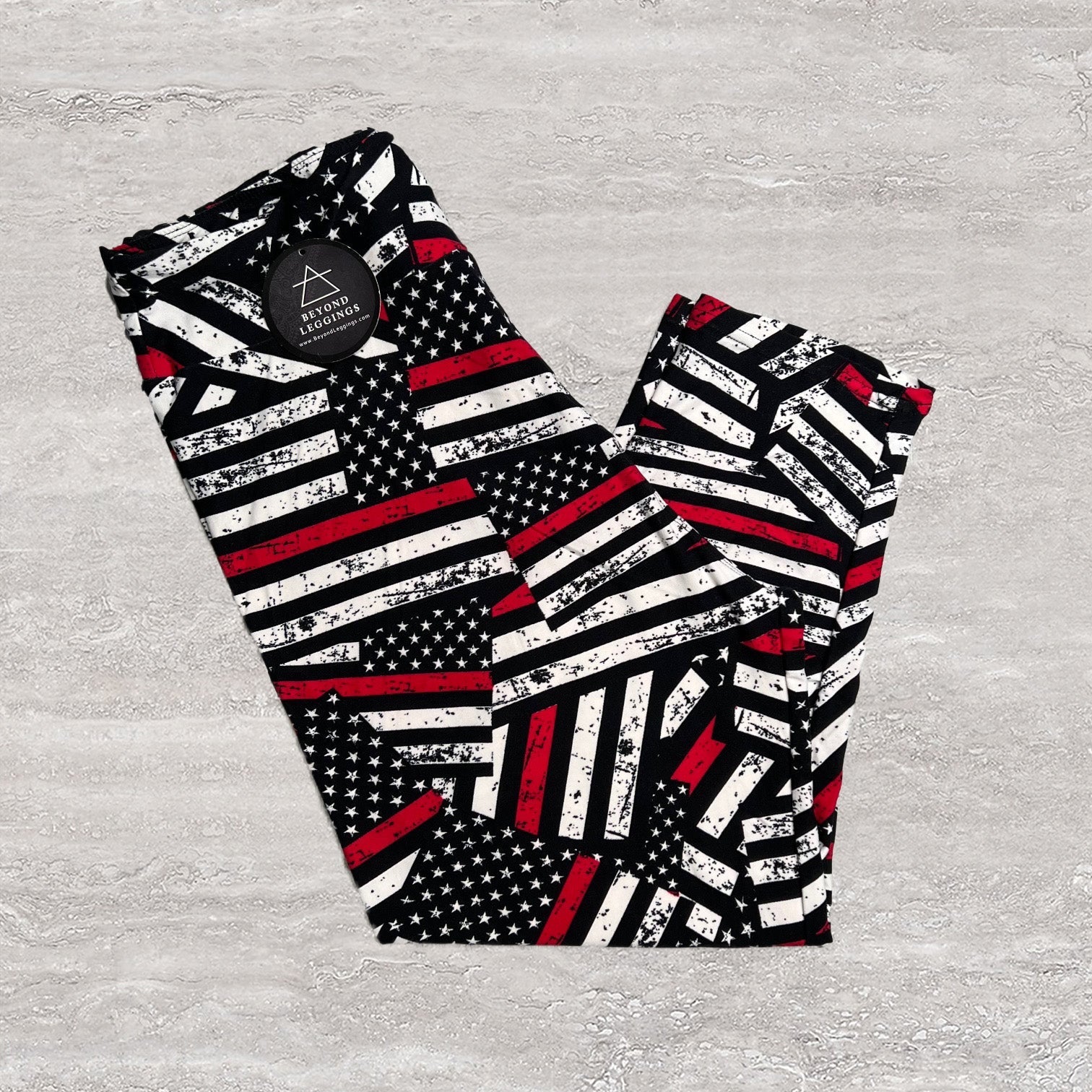 Firefighter Support Thin Red Line Flag Print Soft Leggings - Capri or Full Length