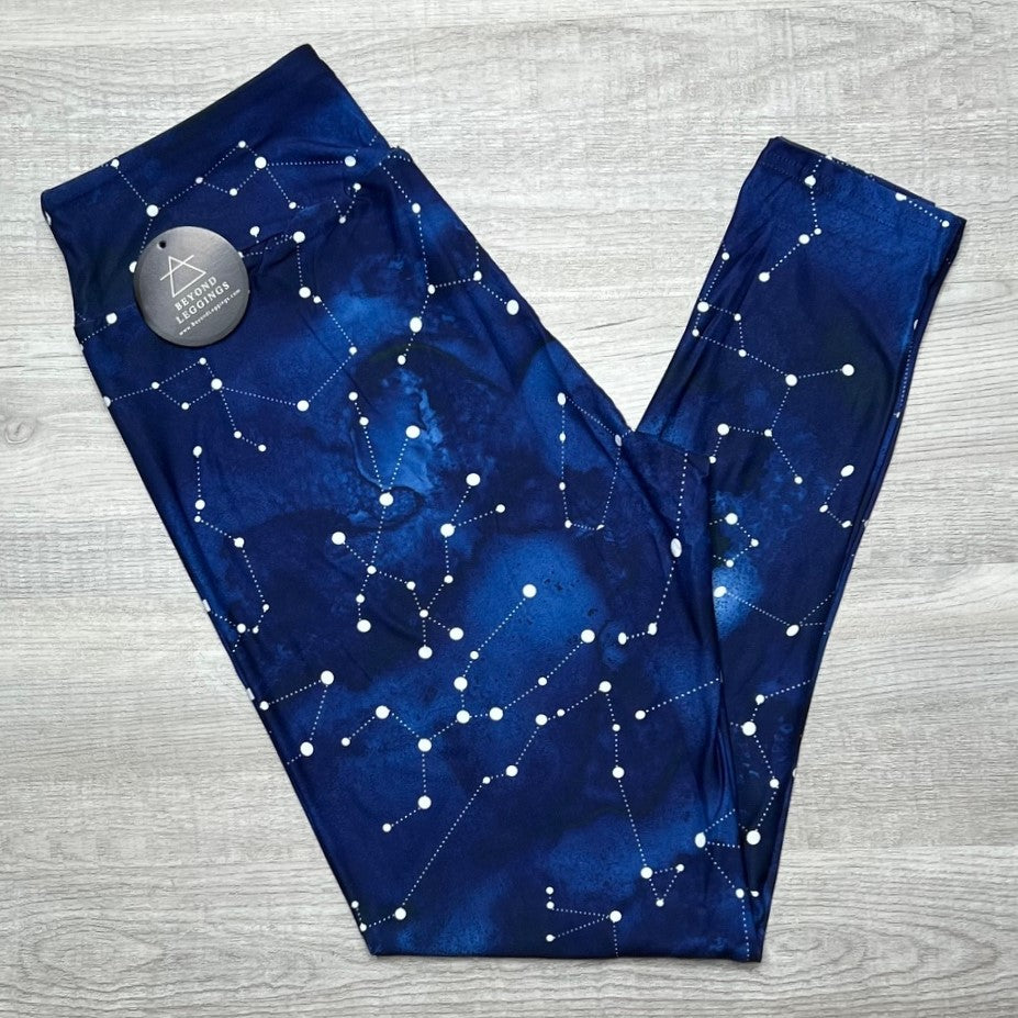 Night Sky Constellations Print Soft Leggings w/ Secret Pocket in Waistband