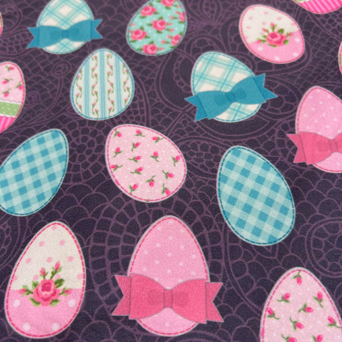 Adorable Easter Eggs on Purple Lace Print Leggings - Extra Soft!