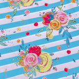 Sweet Flowers on Teal Blue & Baby Pink Striped Print Full Length Leggings