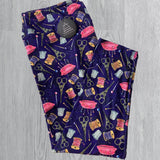 Seamstress Delight Print Purple Capri Leggings - Craft & Sewing Inspired Fashion - Comfortable, Artistic Legwear