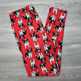 Dogs In Glasses Print Soft Stretchy Red Leggings