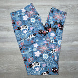Parisian Blue Kitty Cat Print Soft Leggings