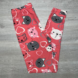 Pink & Gray Kitties Heart Print Leggings