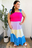 Vacay Vibes Hot Pink & Blue Smocked Color Block Maxi Dress