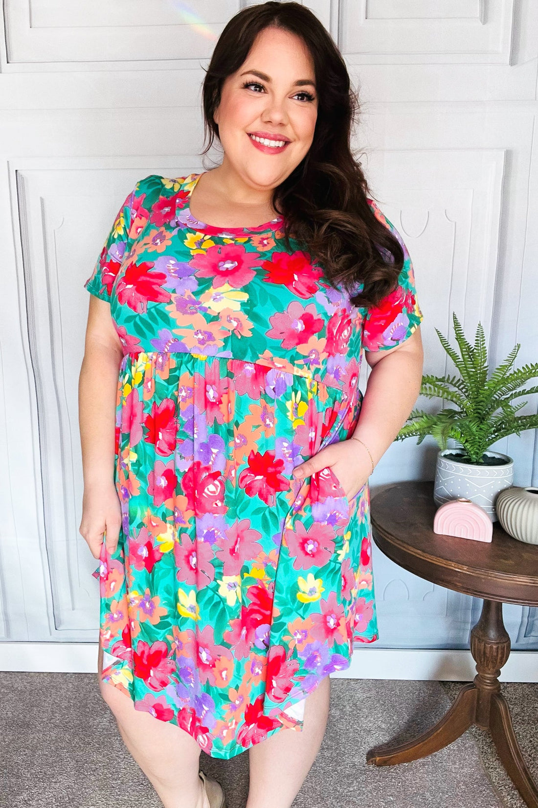 Ready For The Day Fuchsia Floral Babydoll Fit & Flare Dress