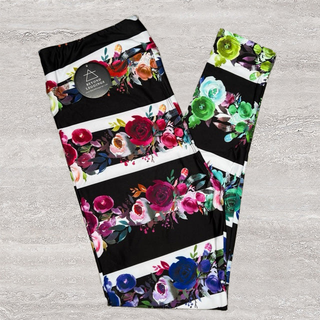 Ombre Floral Stripe Capri & Full Soft Leggings