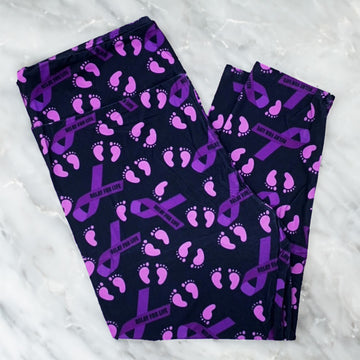 Purple Ribbon Foot Prints Soft Leggings
