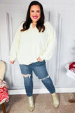 Lock Eyes Ivory Notched Neck With Patch Oversized Sweater