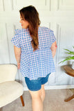 Hello Beautiful Blue Plaid V Neck Ruffle Elastic Babydoll Top