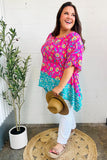Vacay Ready Fuchsia Paisley Floral Dolman Sleeve Shark Bite Top