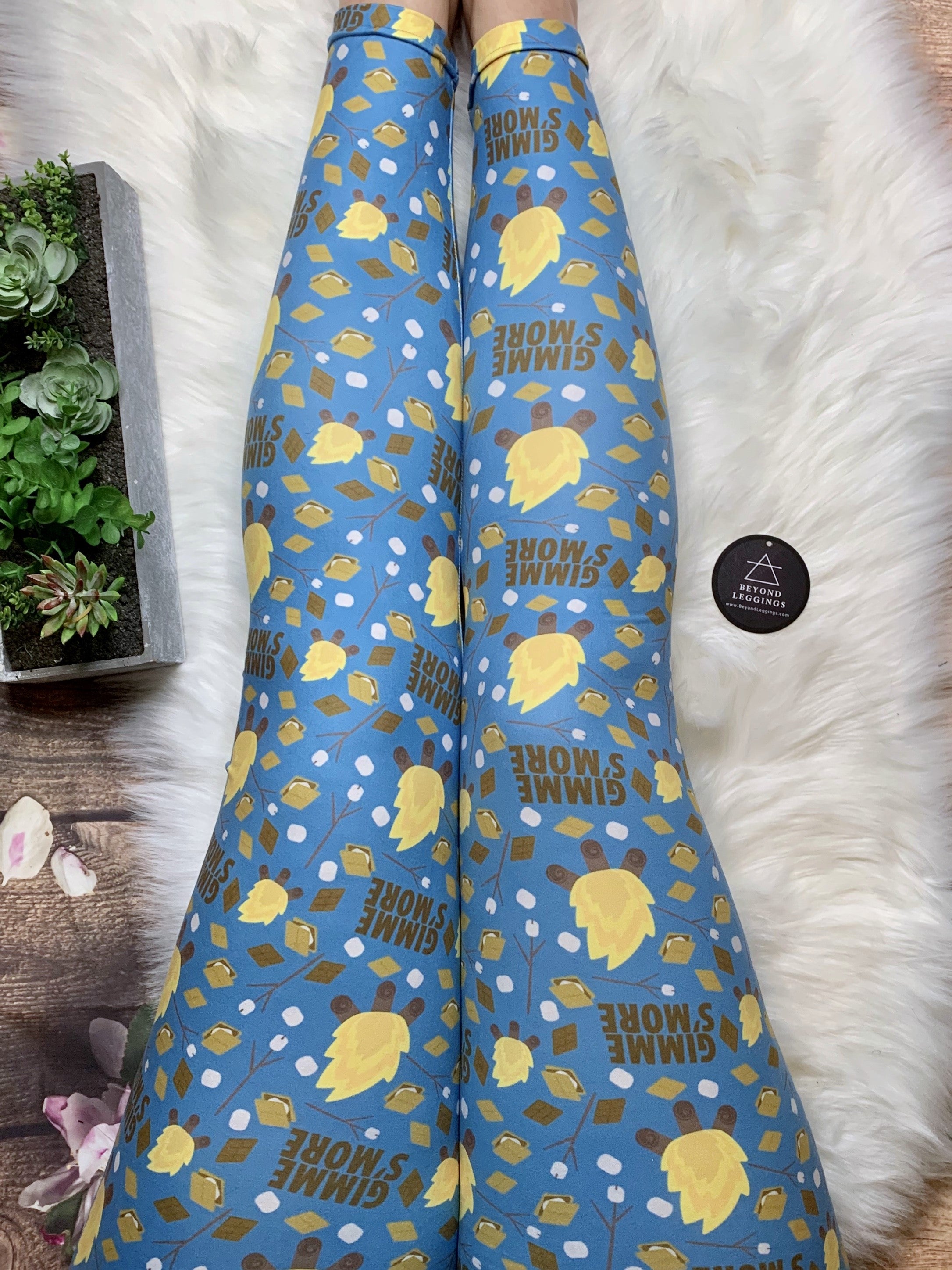 S'mores Camping Fire Print Blue Leggings