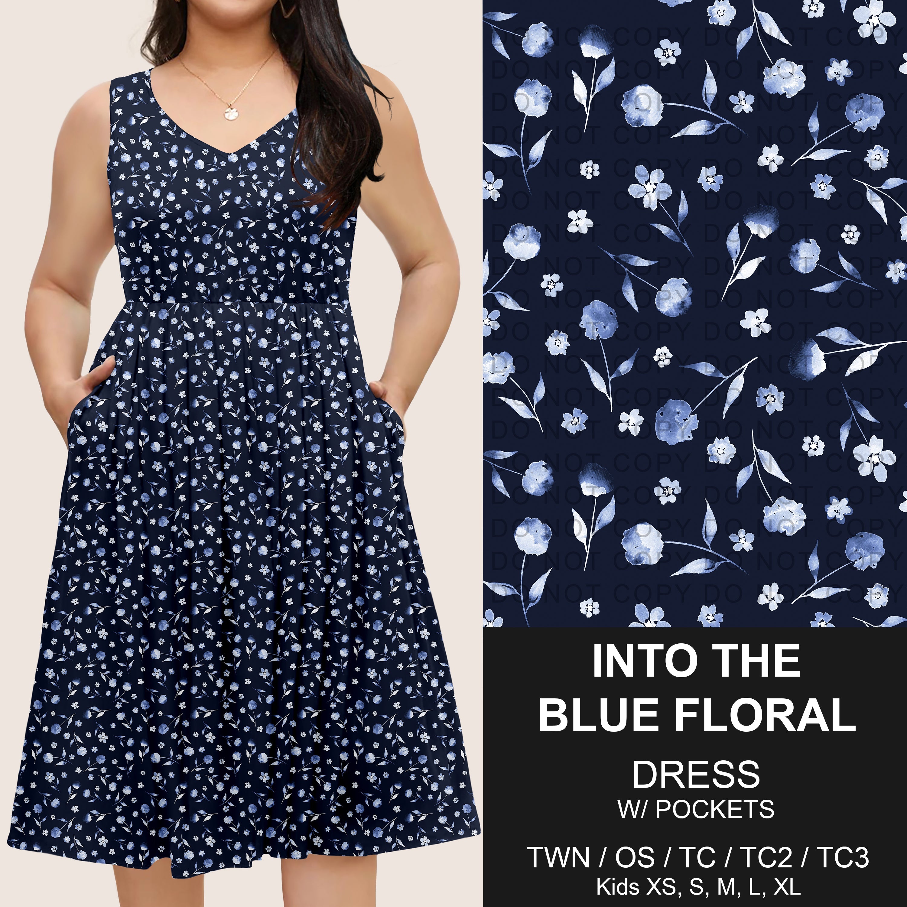 B275 - Preorder Into the Blue Floral Sleeveless Pocket Dress (Closes 2/25. ETA: early May)