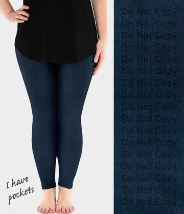 RTS - Indigo Blue Faux Denim Leggings w/ Pockets