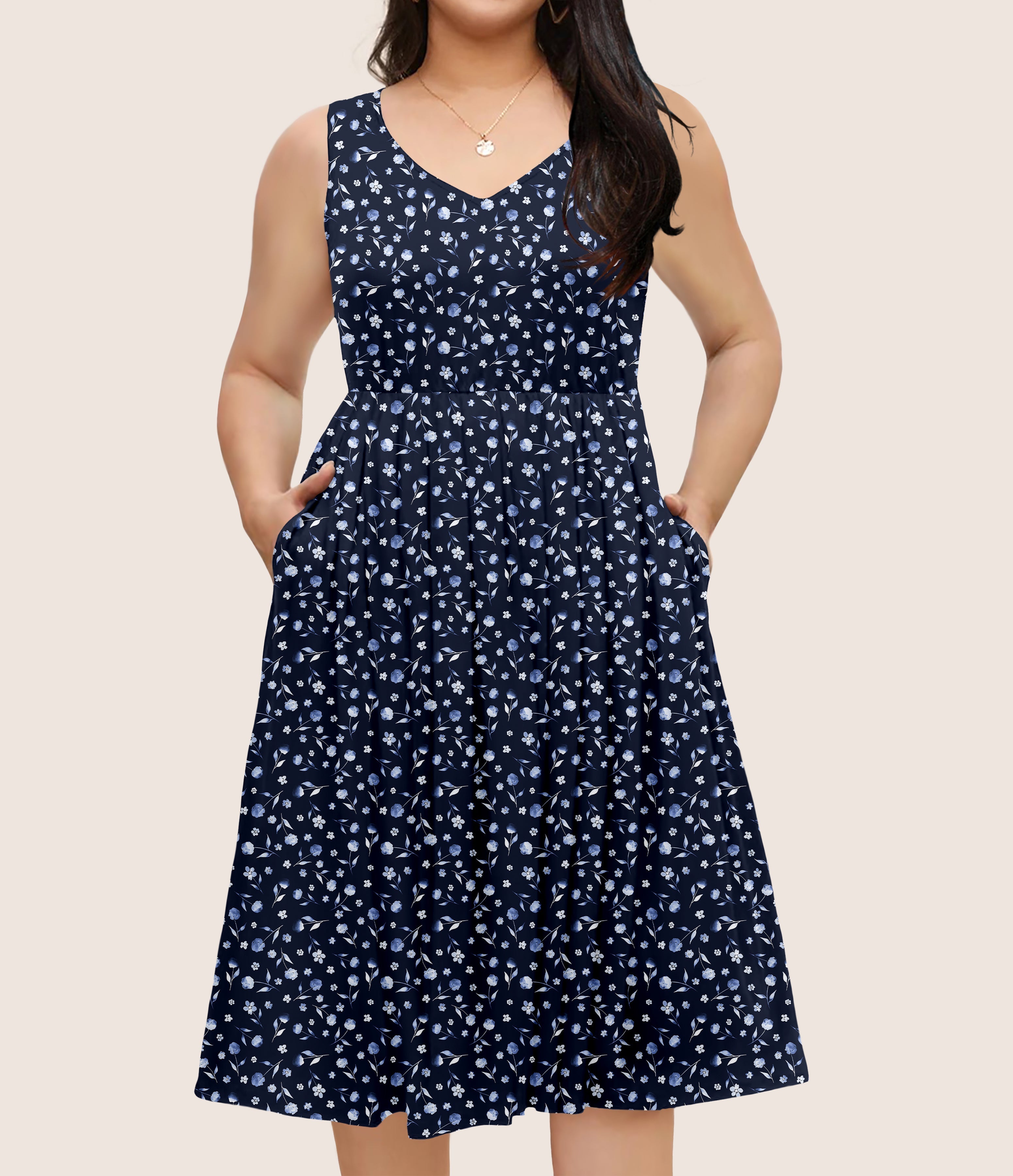 RTS - Into the Blue Floral Sleeveless Pocket Dress