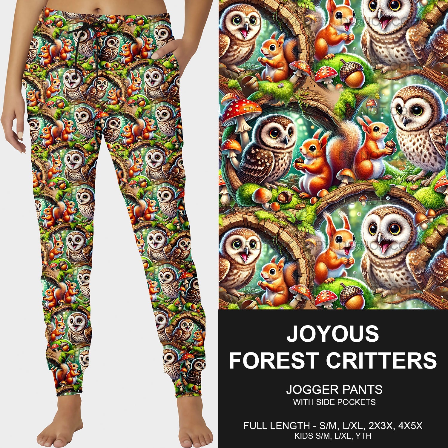 B203 - Preorder Joyous Forest Critters Joggers (Closes 12/29. ETA late March)