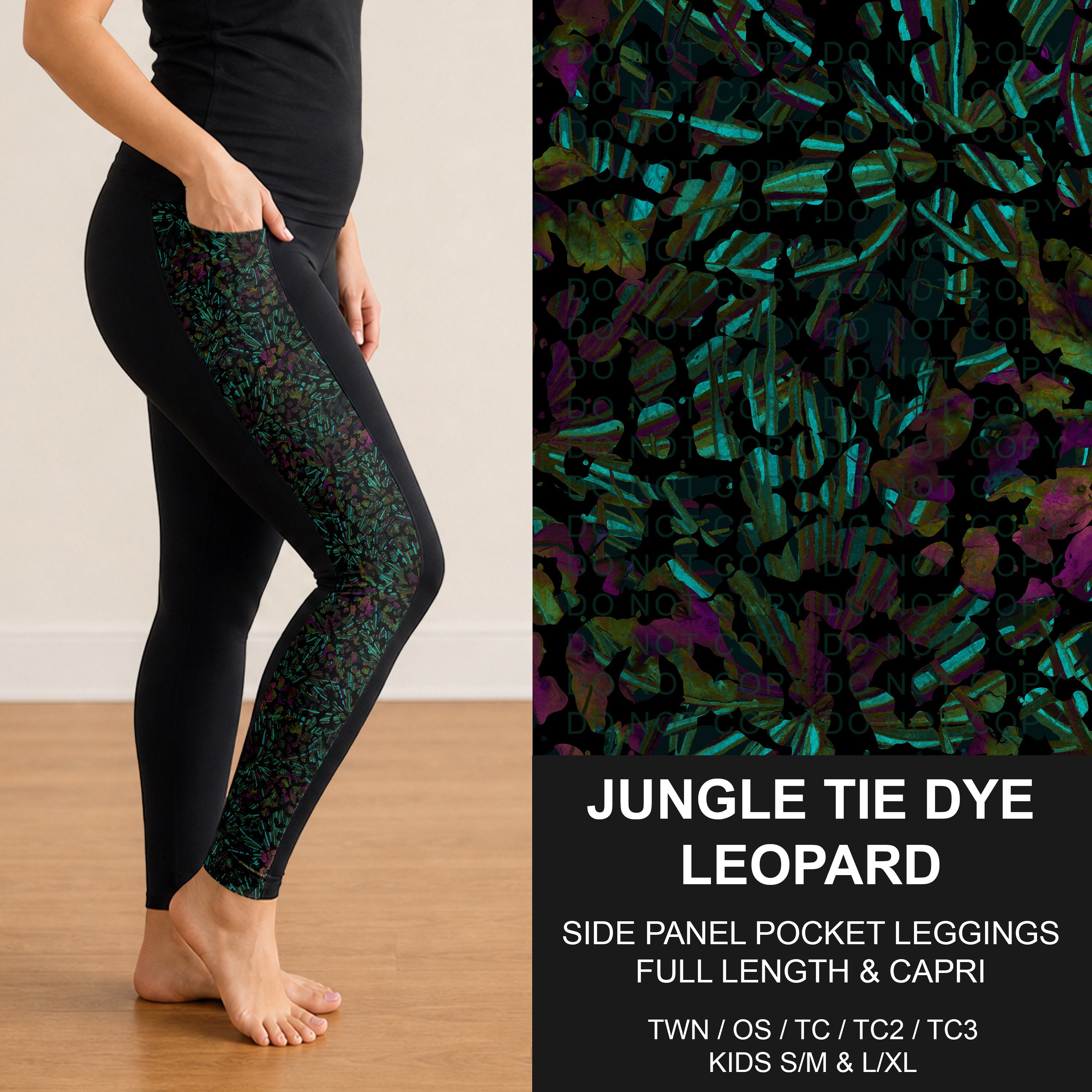 B300 - Preorder Jungle Tie Dye Leopard Side Panel Pocket Leggings (Closes 7/15. ETA: mid Sept.)