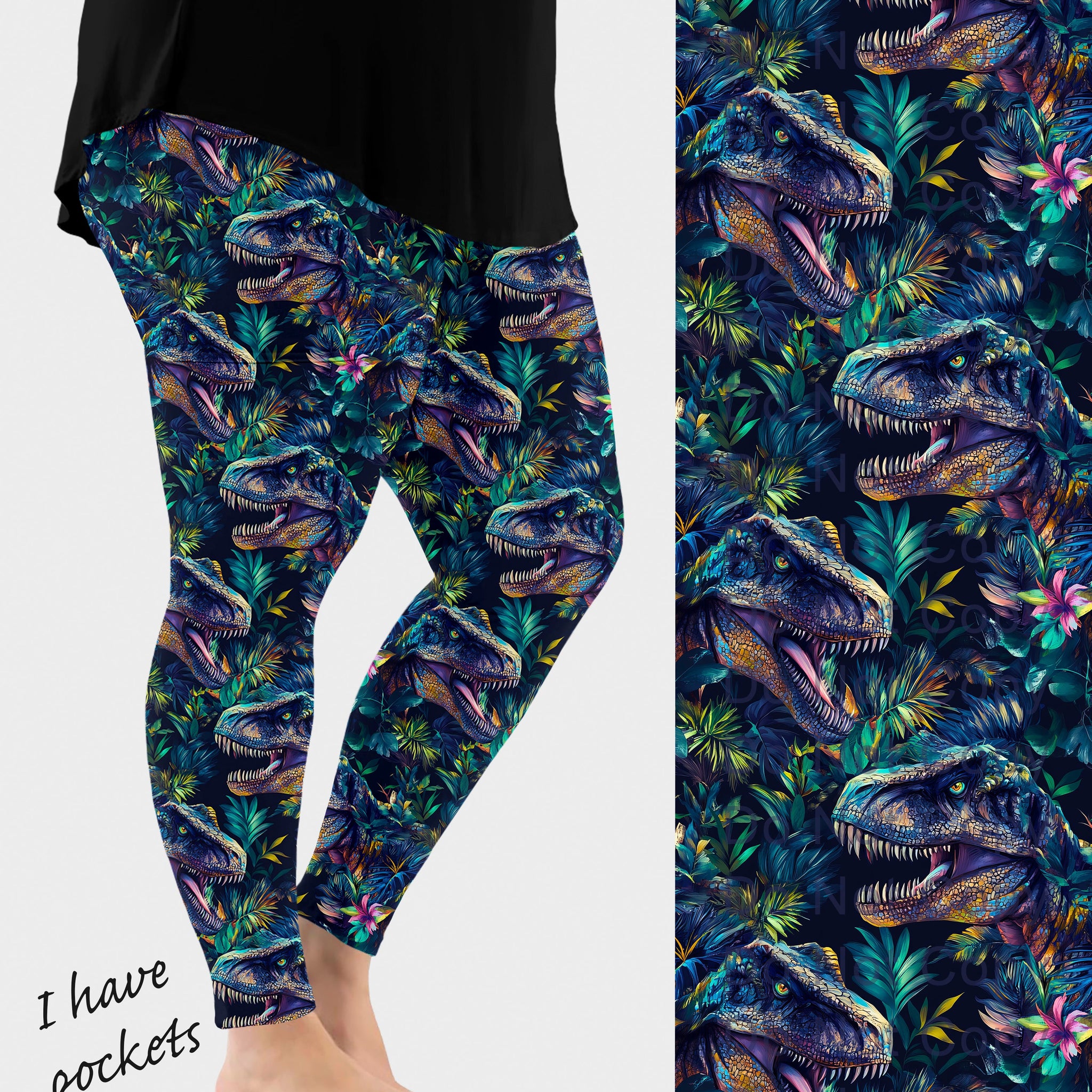 RTS - Jungle T-Rex Leggings w/ Pockets