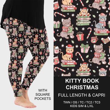 B311 - Preorder Kitty Book Christmas Leggings w/ Pockets (Closes 9/06. ETA: mid Nov.)