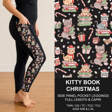 B311 - Preorder Kitty Book Christmas Side Panel Pocket Leggings (Closes 9/06. ETA: mid Nov.)