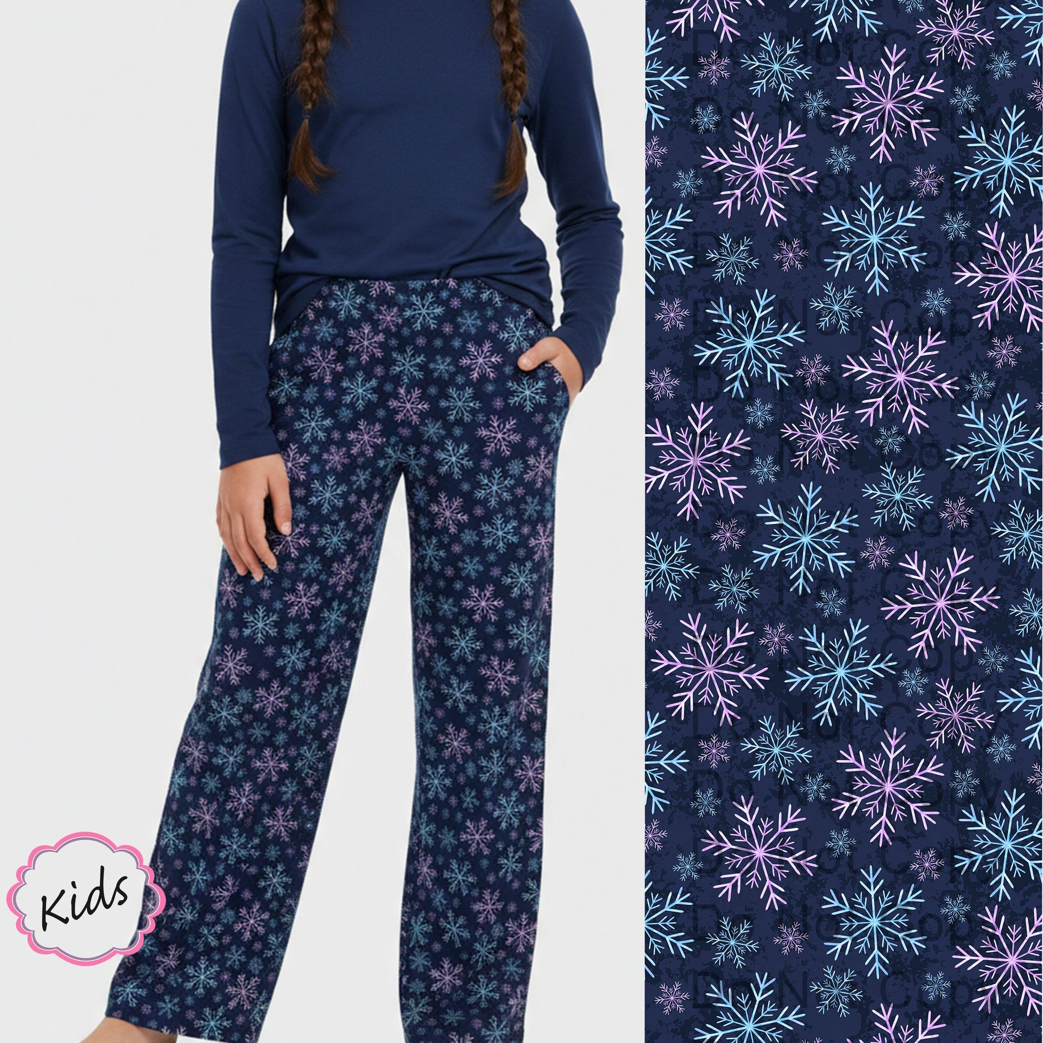 RTS - Kids Blue and Purple Snowflakes Lounge Pants w/ Pockets