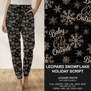 B311 - Preorder Leopard Snowflake Holiday Script Joggers (Closes 9/06. ETA: mid Nov.)