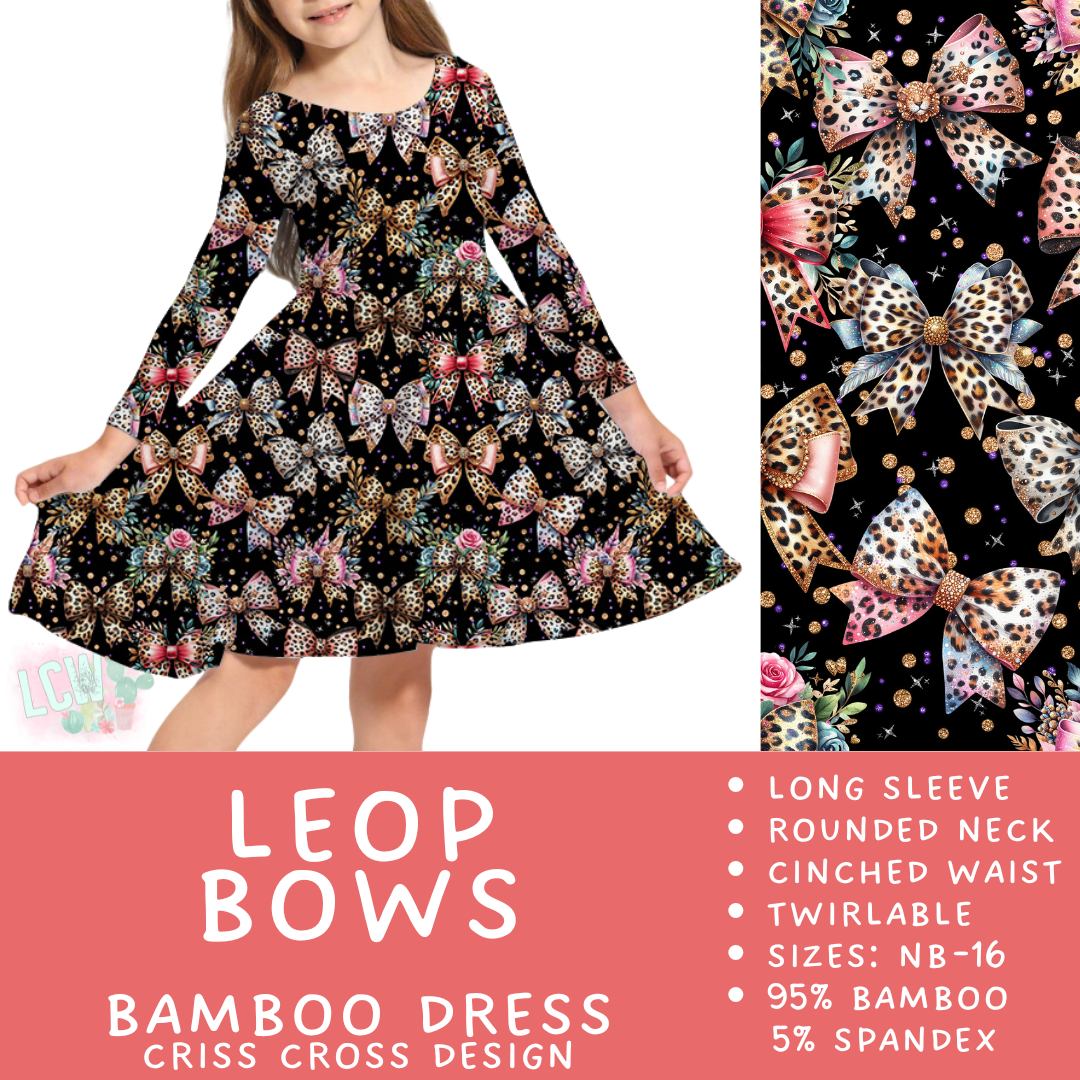 Ready to Ship - Leop Bows Long Sleeve Criss-Cross Bamboo Dress - 12