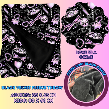 LOVE IS A CRIME - SOFT BLACK FLEECE THROWS 7 - PREORDER CLOSING 1/13