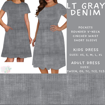 Batch #481 - Colorful Denim - Closes 1/26 - ETA late March - Lt Gray Denim Adult & Kids Dresses