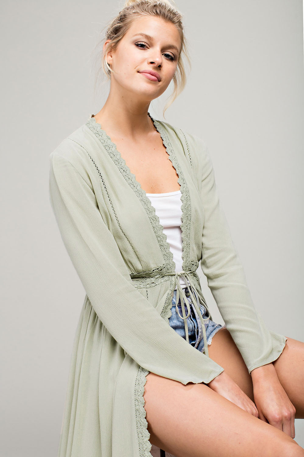 Lace Insert Maxi Cover-up Kimono