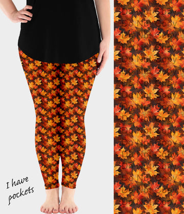 RTS - Leaves of Fall Leggings w/ Pockets