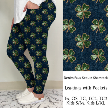 Denim Faux Sequin Shamrock | Leggings/Capri/ Joggers | Run ends 1/2 | ETA 32 Days